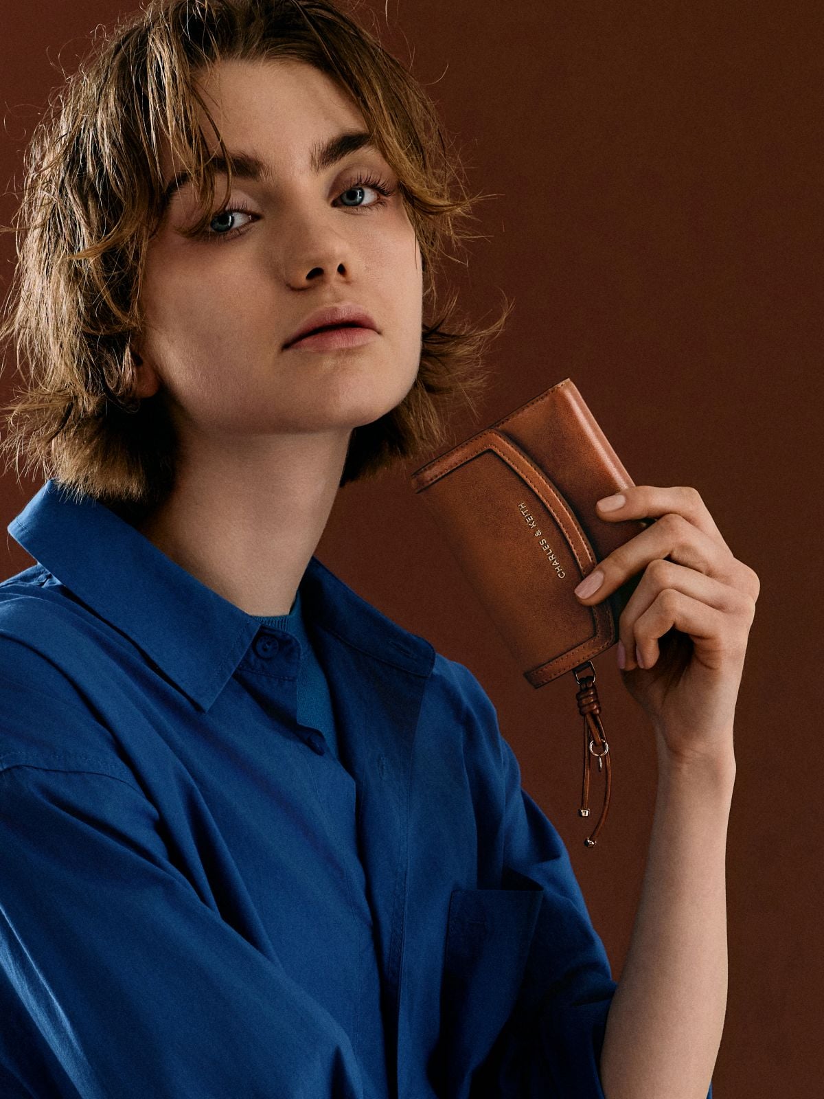 Haylen Front-Flap Small Wallet - Distressed Tan - CHARLES & KEITH