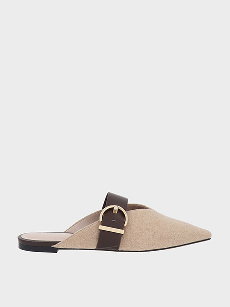 Textured V-Cut Buckled Flat Mules