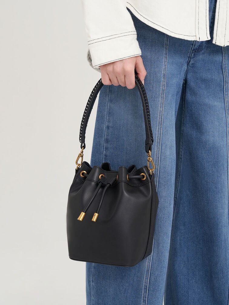 Drawstring Bucket Bag - Black - CHARLES & KEITH