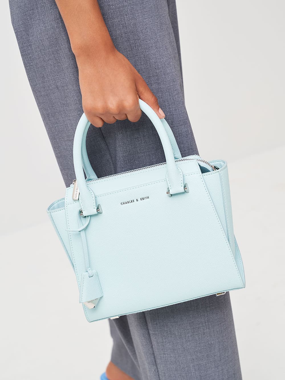 Women's light blue double handle trapeze tote - CHARLES & KEITH
