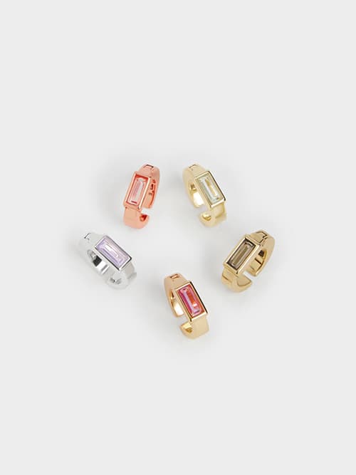Boucles d'oreilles ornées de cristaux, Or Rose, Lila, Fuschia, Sable