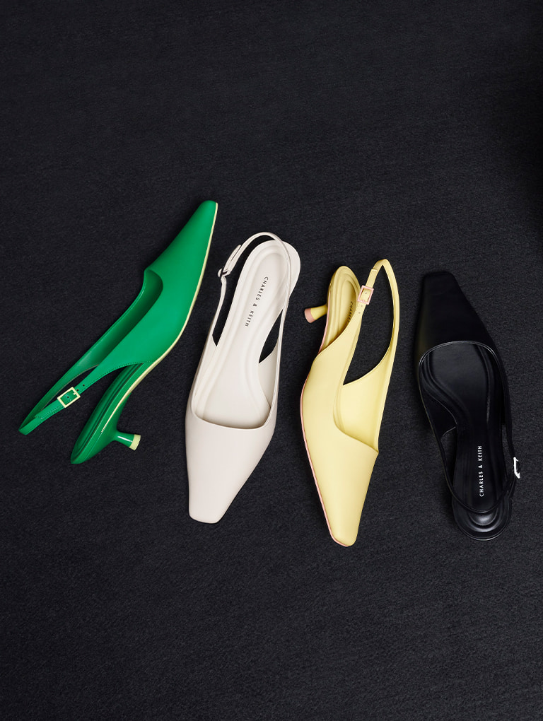 Women’s Vita Square-Toe Slingback Pumps in chalk, black, green and yellow - CHARLES & KEITH
