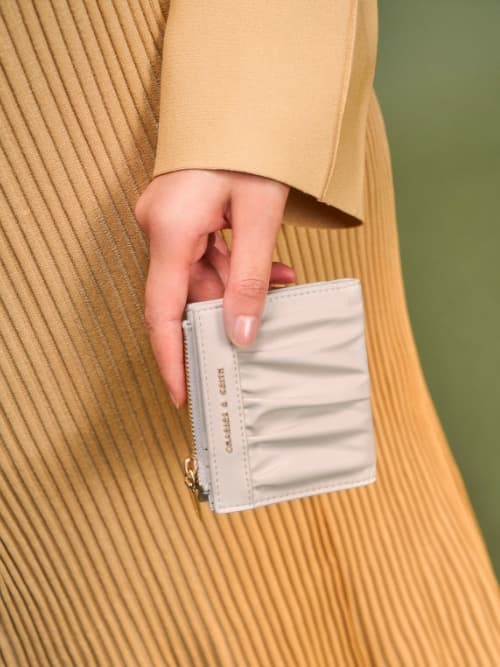 Thea Ruched Short Wallet, Cream