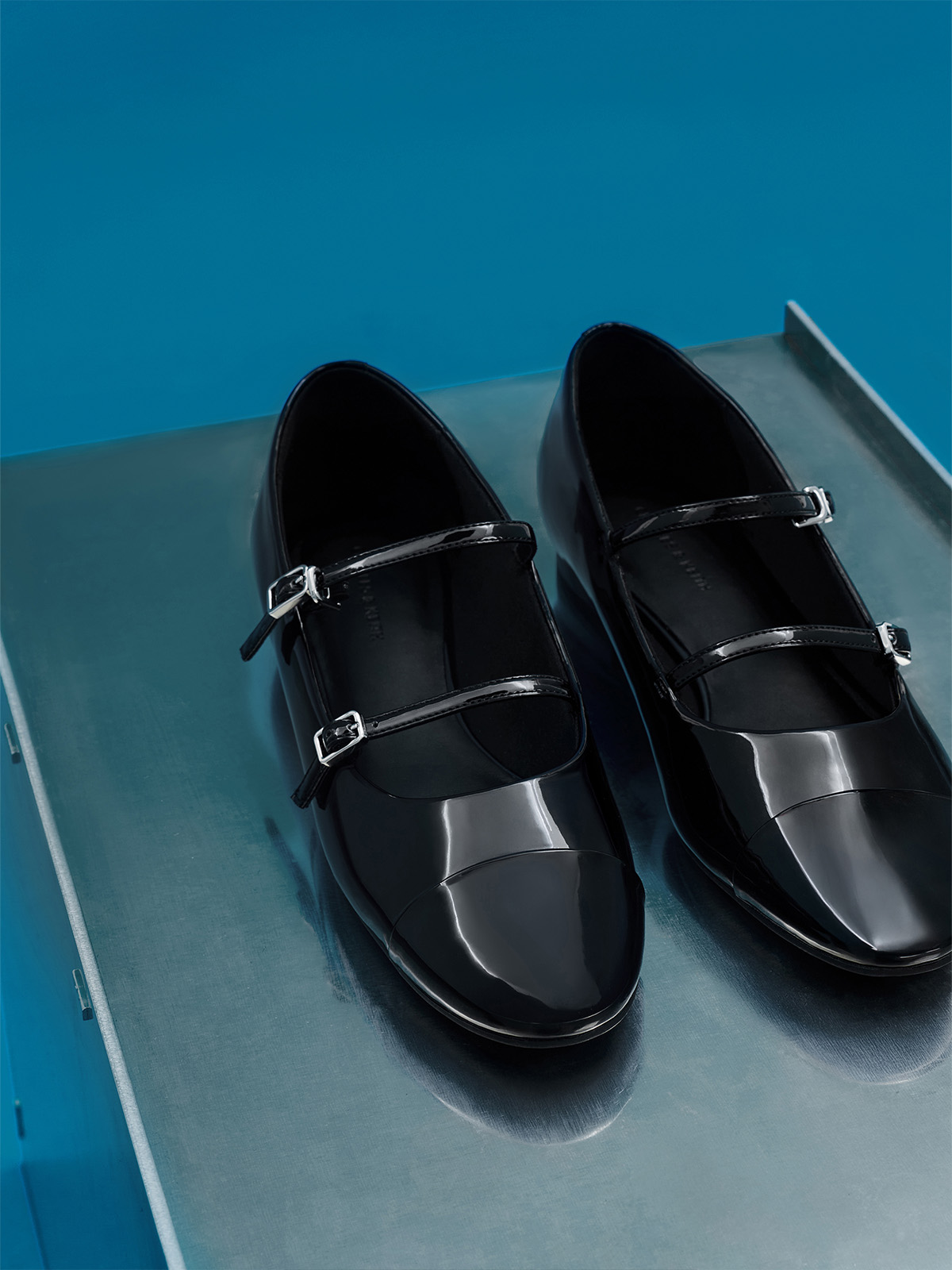 Black Patent Double-Strap Mary Janes - CHARLES & KEITH