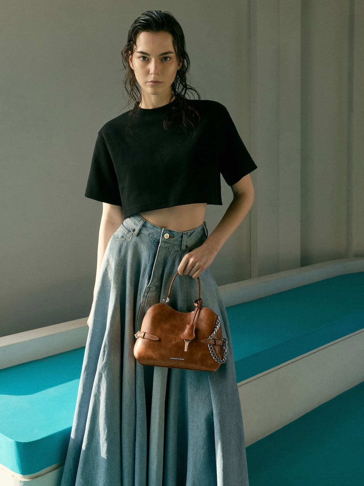Noir Mini Delfina Belted Tote Bag - CHARLES & KEITH