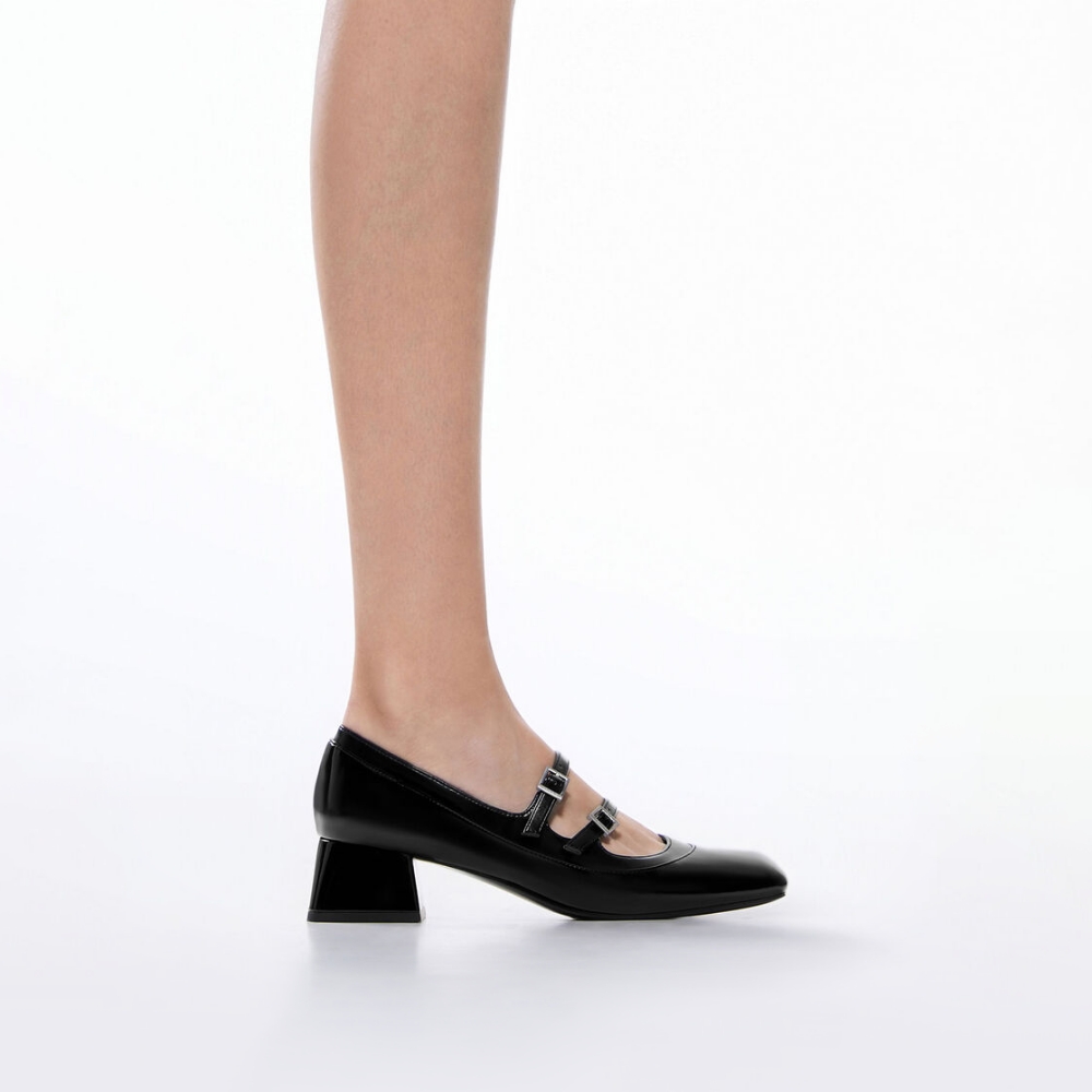 Women’s black patent double buckle Mary Janes - CHARLES & KEITH
