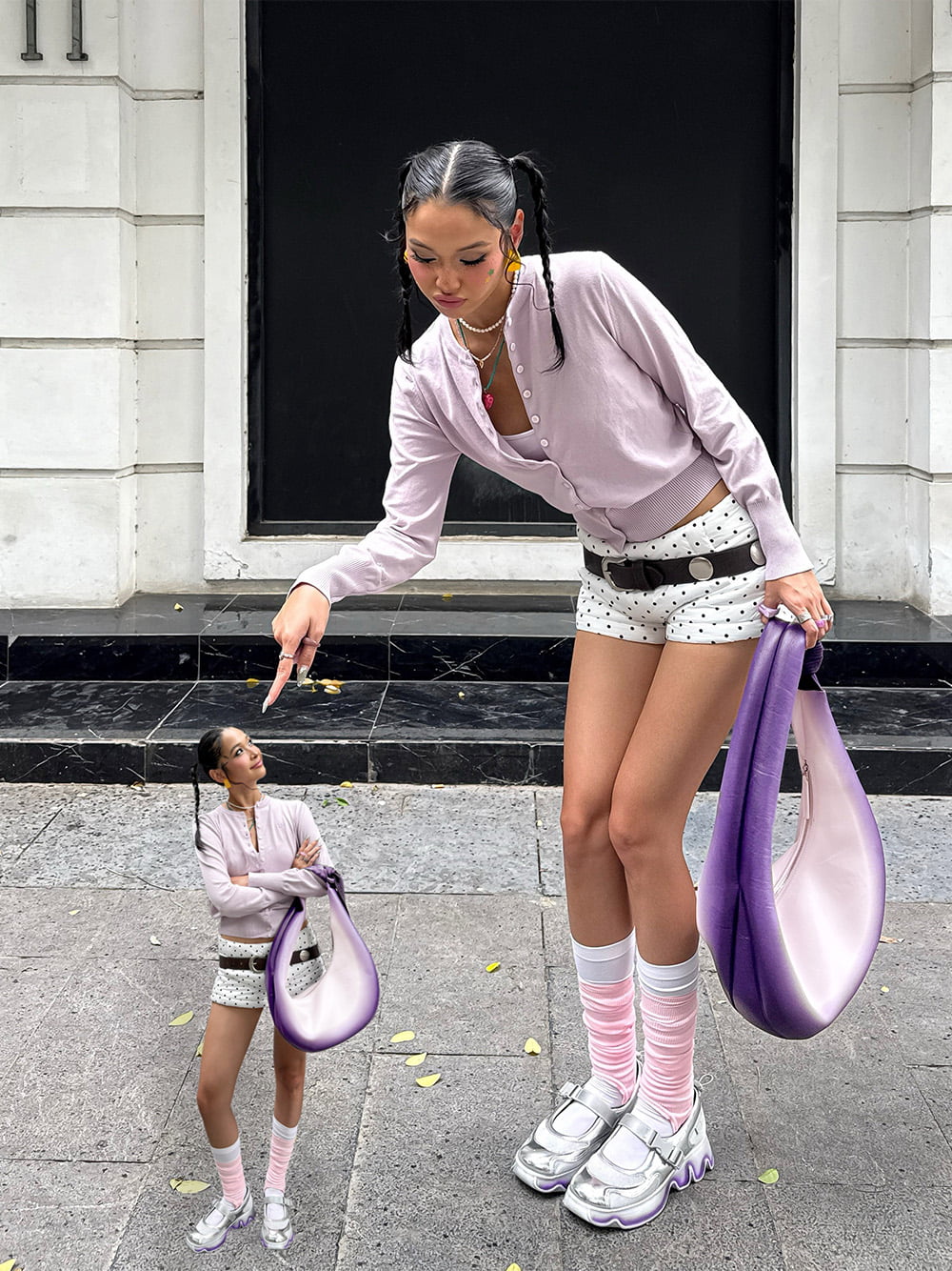 Women’s Toni gradient knotted crescent hobo bag and mesh gradient wave Mary Jane sneakers, as seen on Di Phuong - - CHARLES & KEITH x PH5