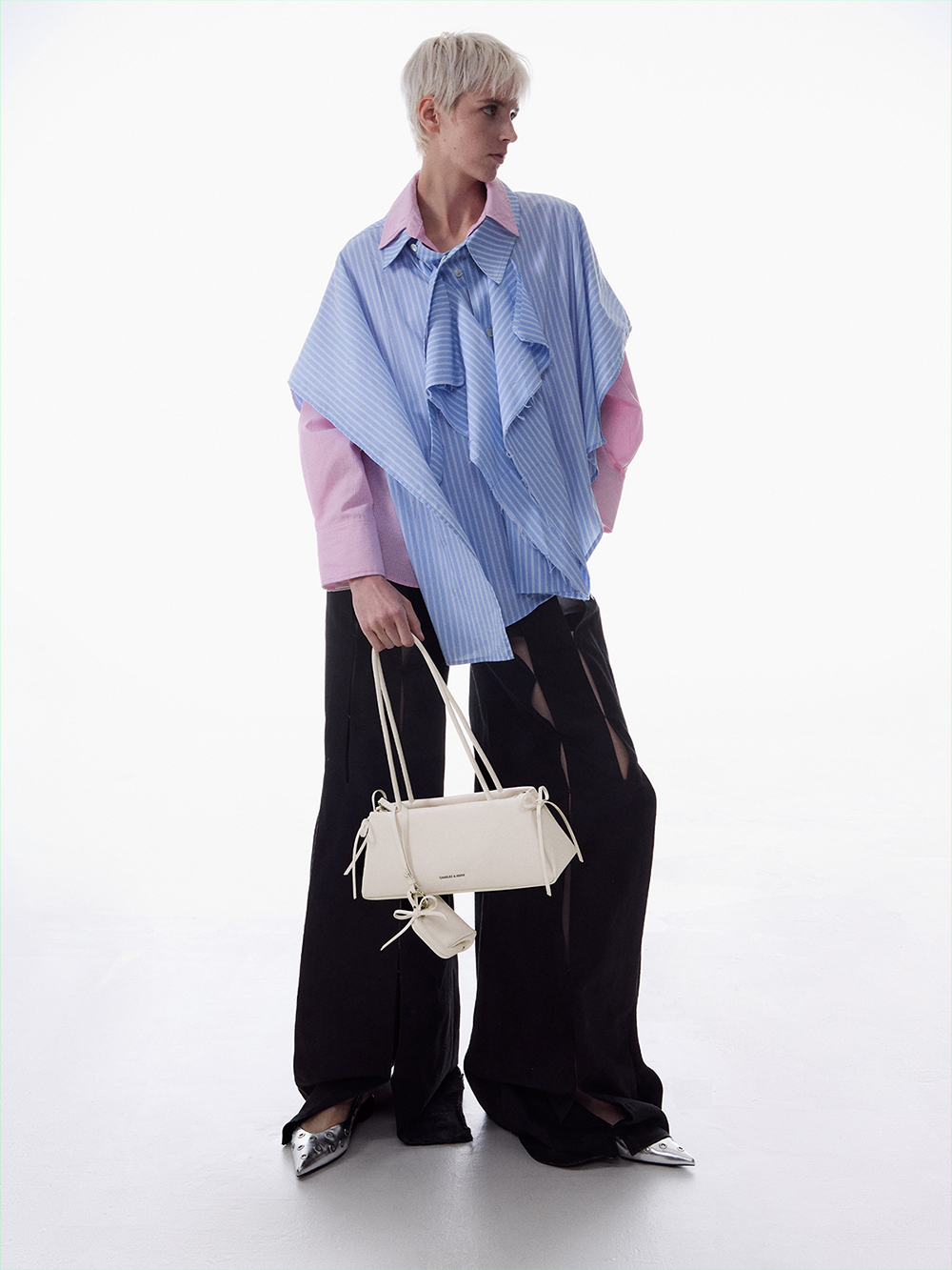 Meringue White Hazel Bow Elongated Trapeze Shoulder Bag - CHARLES & KEITH