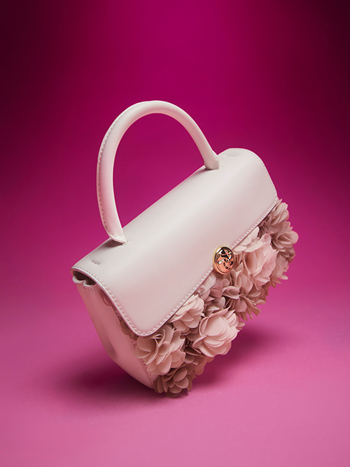Floral Mesh Top Handle Bag, Chalk