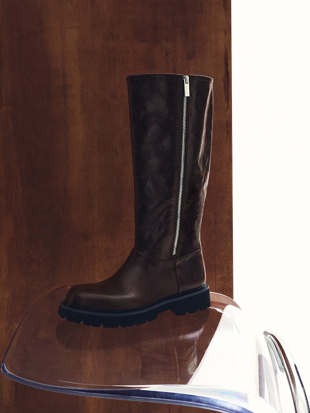 Women's Rosamond Knee-High Boots in dark brown textured - CHARLES & KEITH