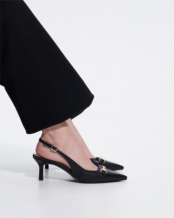 Women’s Black Metallic-Accent Slingback Pumps - CHARLES & KEITH