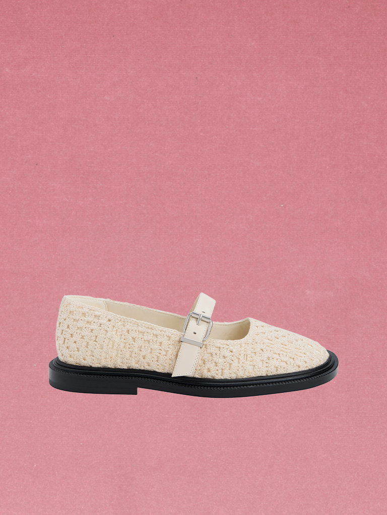 Women’s crochet and leather Mary Janes- CHARLES & KEITH