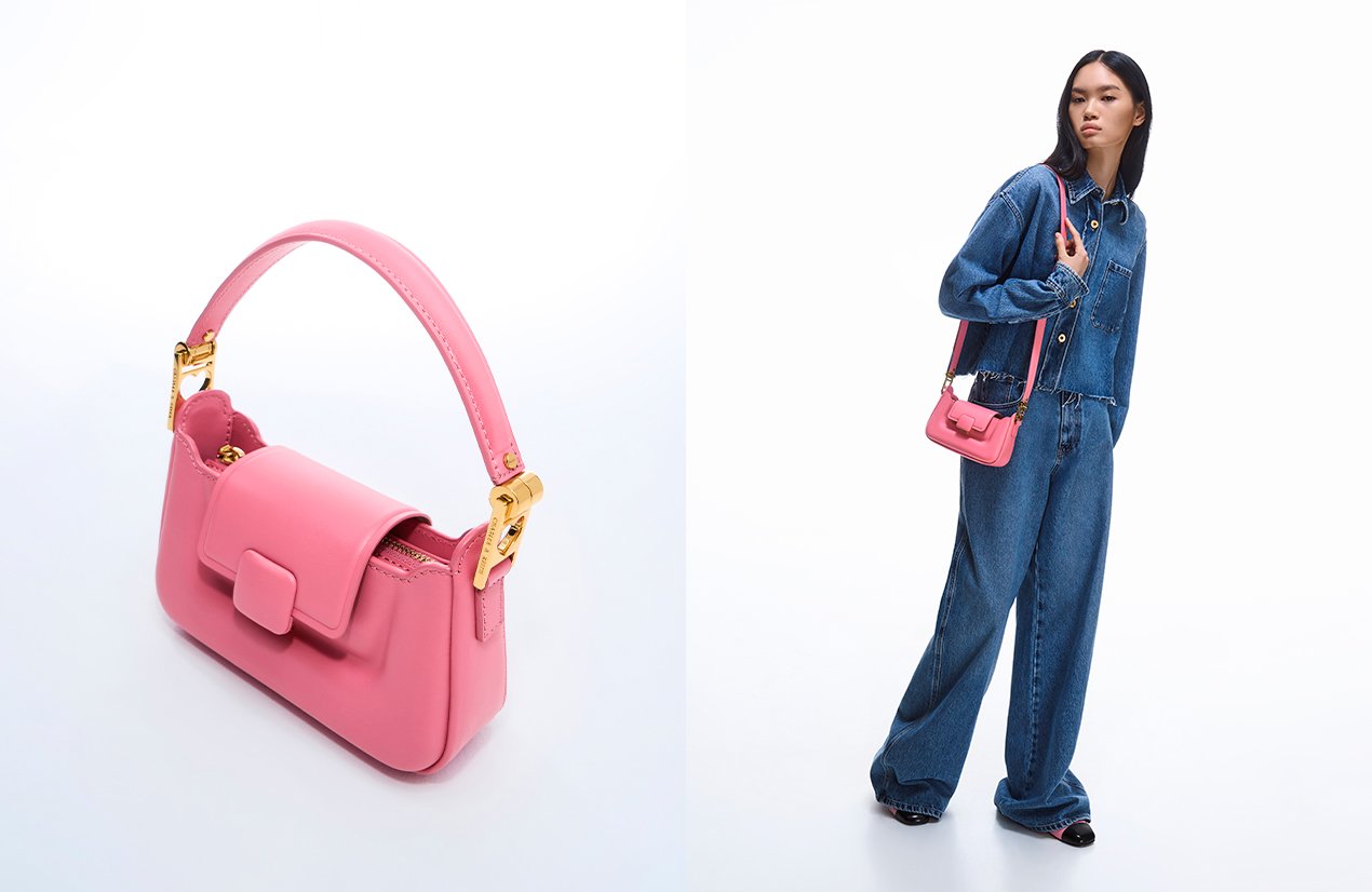 Women’s Koa push-lock top handle bag in pink (close up) - CHARLES & KEITH