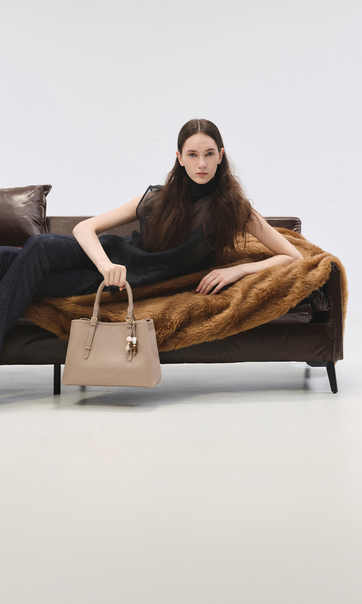 Taupe Baral Bead-Charm Tote Bag - CHARLES & KEITH