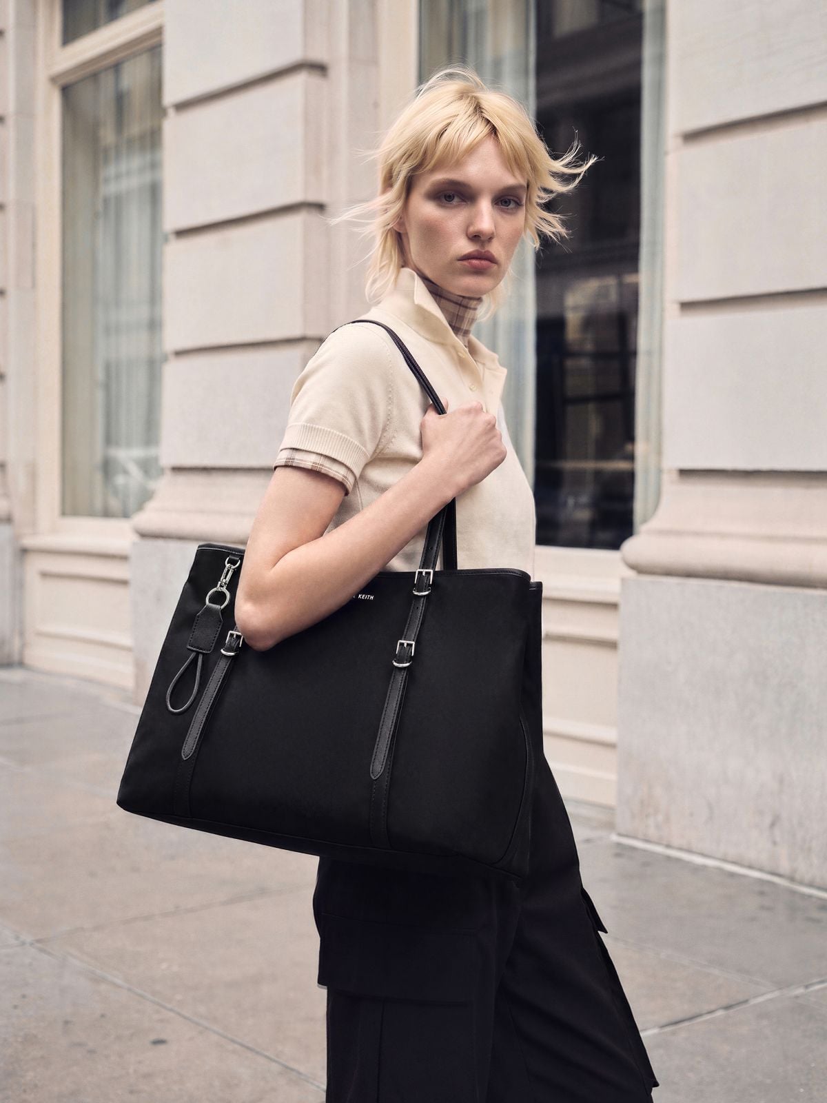 Noir Levy Nylon Tote Bag -  CHARLES & KEITH