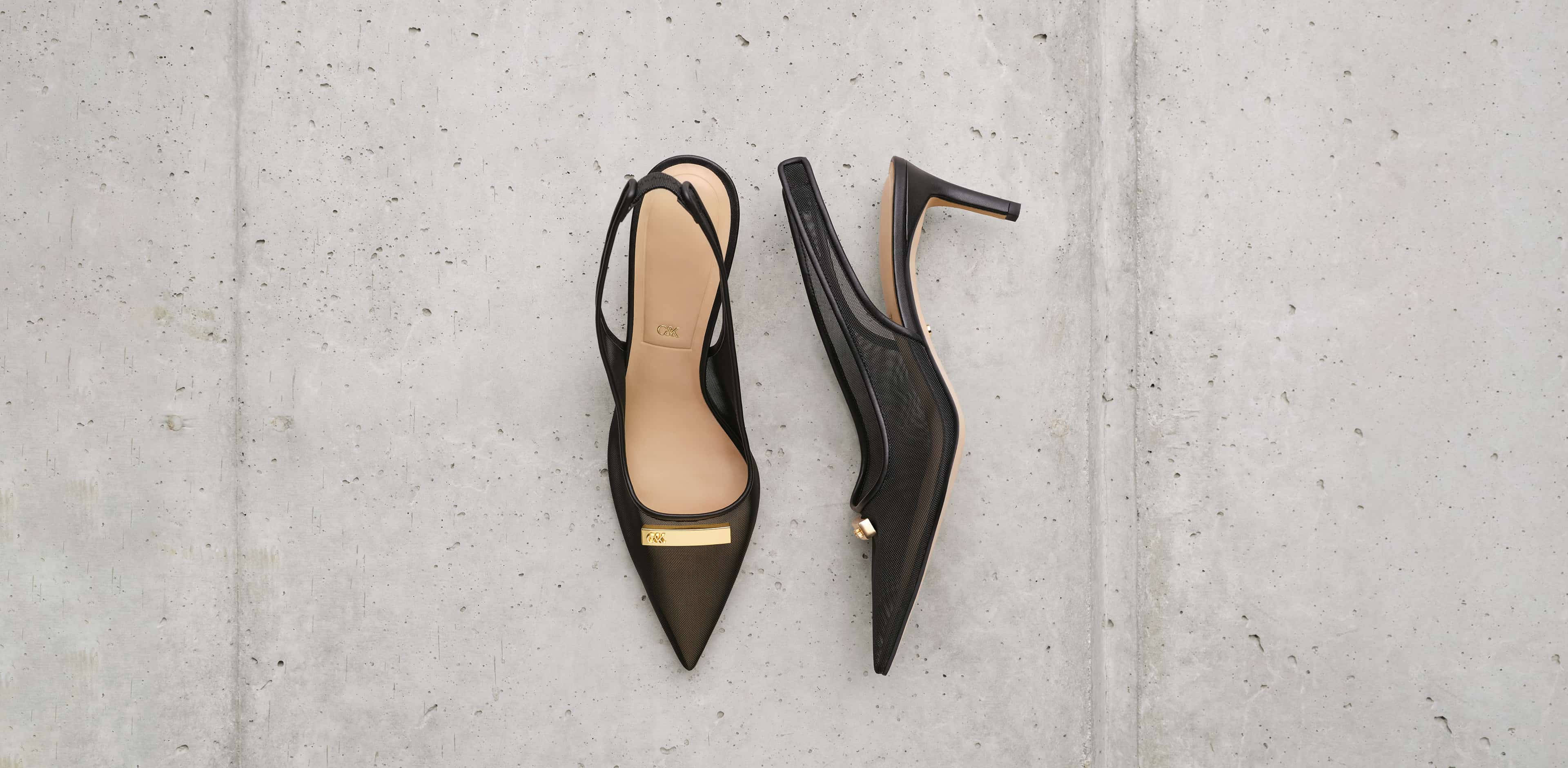 Women’s Mesh Pointed-Toe Slingback Pumps in black - CHARLES & KEITH