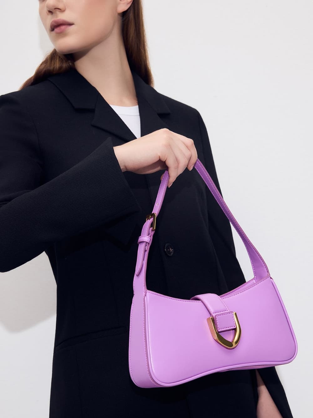 Women's violet Gabine curved shoulder bag - CHARLES & KEITH