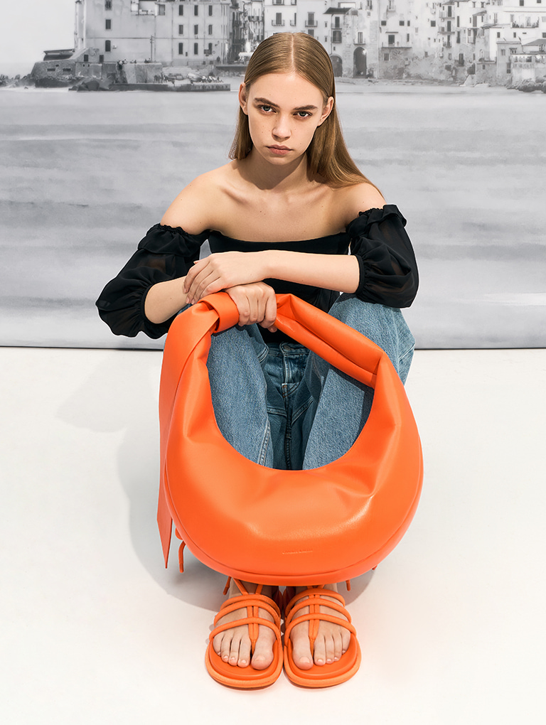 Women’s Toni knotted puffy-strap mules in orange – CHARLES & KEITH