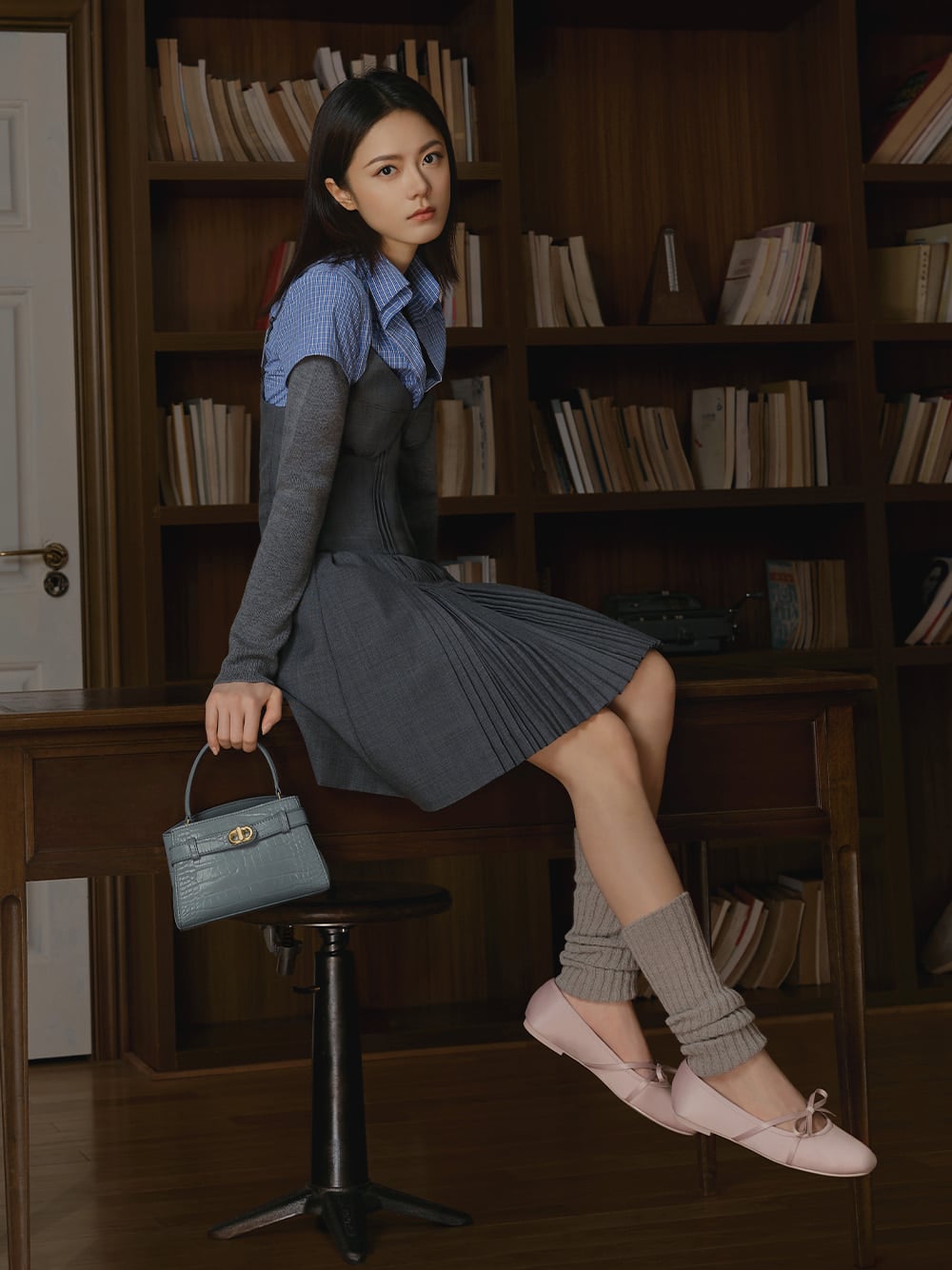 Women’s Aubrielle croc-effect belted top handle bag and satin bow ballet flats - CHARLES & KEITH