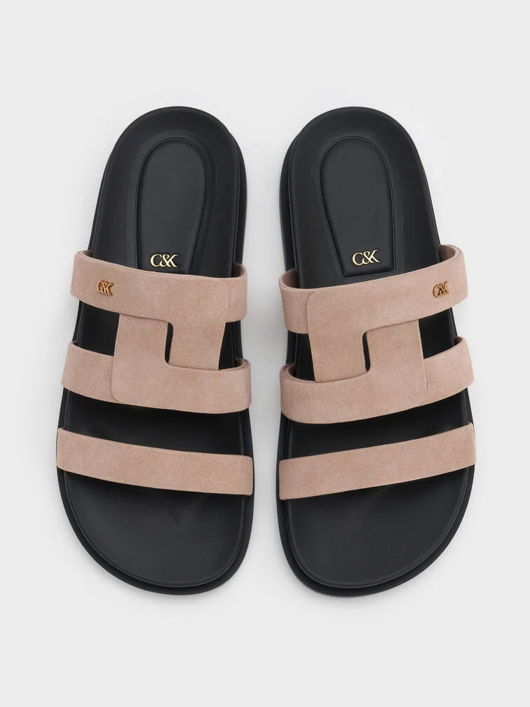 Taupefarbene Plateausandalen, ein lässig-schickes Paar für den Alltag.