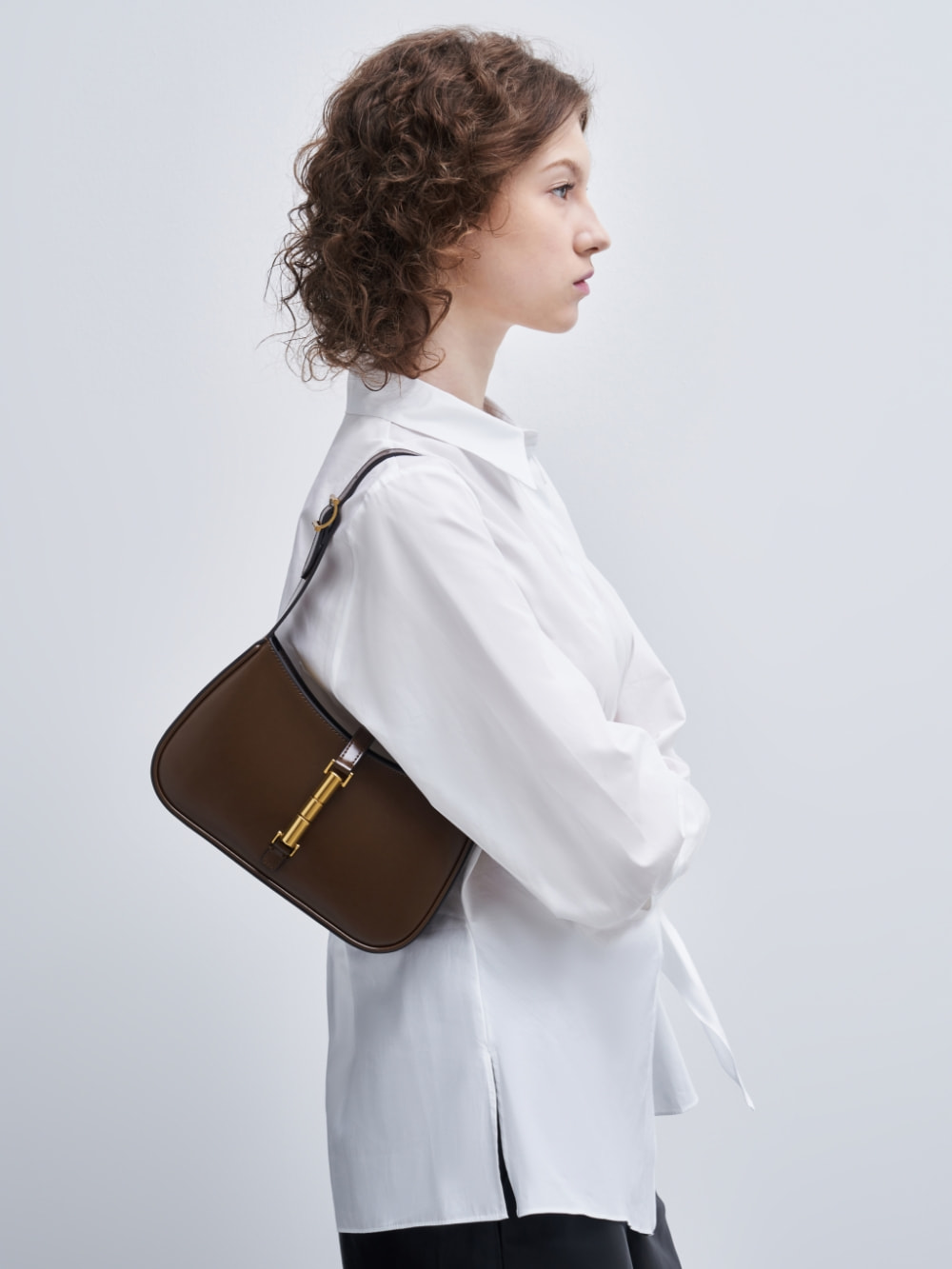 Women’s Dark Brown Cesia Metallic Accent Shoulder Bag - CHARLES & KEITHH