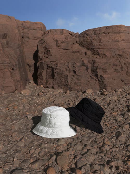 Nylon Textured Bucket Hat, White, Black