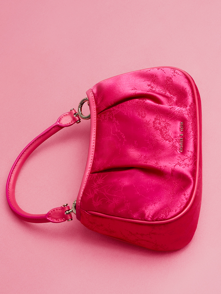 Women’s recycled satin floral-print shoulder bag in fuchsia - CHARLES & KEITH