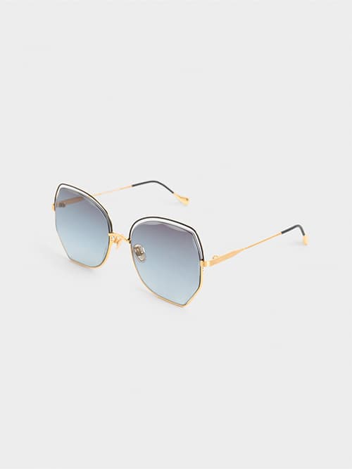 Cut-Out Wire-Frame Butterfly Sunglasses, Black