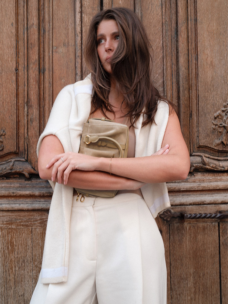 Women's Britton Recycled Suede Ruched Top Handle Tote Bag in nutmeg beige - CHARLES & KEITH