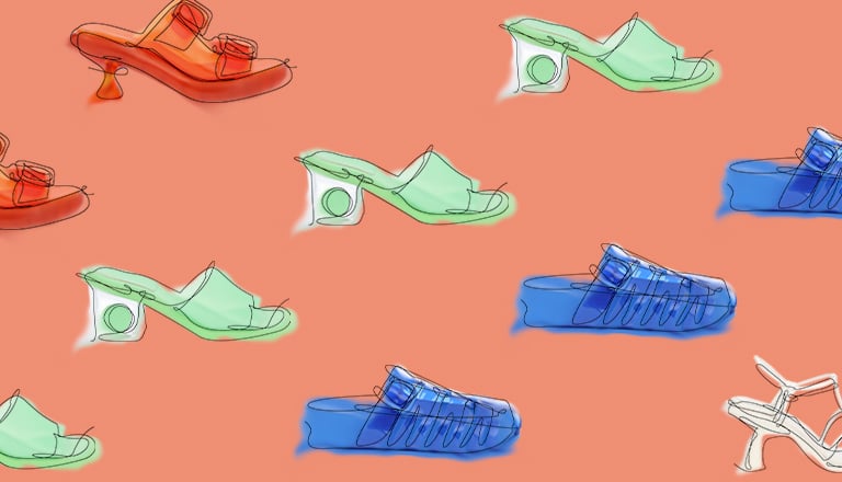 Women’s strappy knotted thong sandals, caged see-through slide sandals, double buckle see-through mules, and clear sculptural heel mules  – CHARLES & KEITH