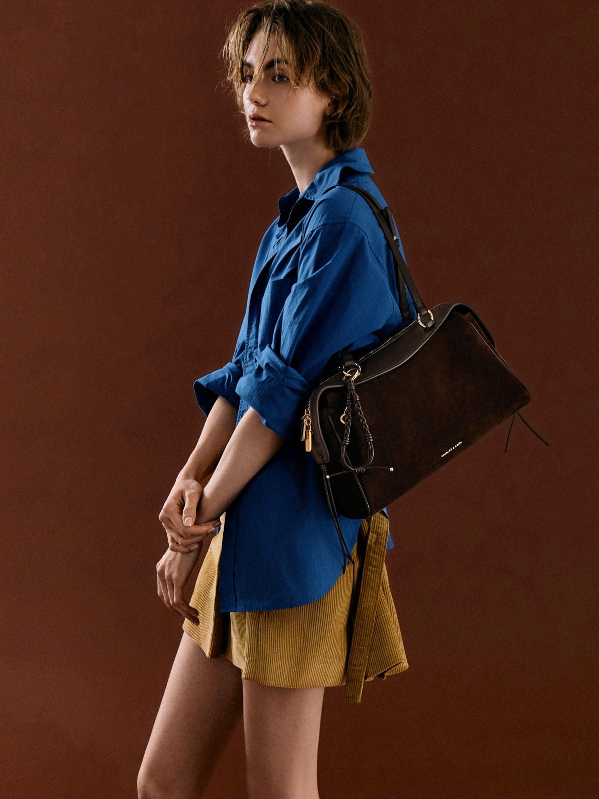 Espresso brown Haylen Braided-Charm Tote Bag -  CHARLES & KEITH