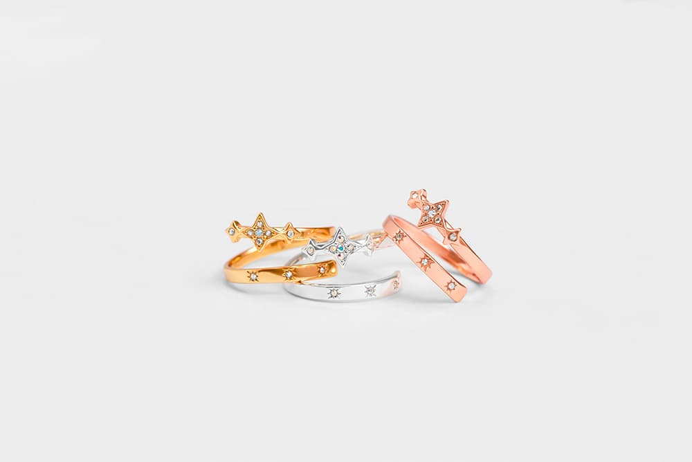 Star Motif Crystal-Embellished Ring, Rose Gold, Silver, Gold