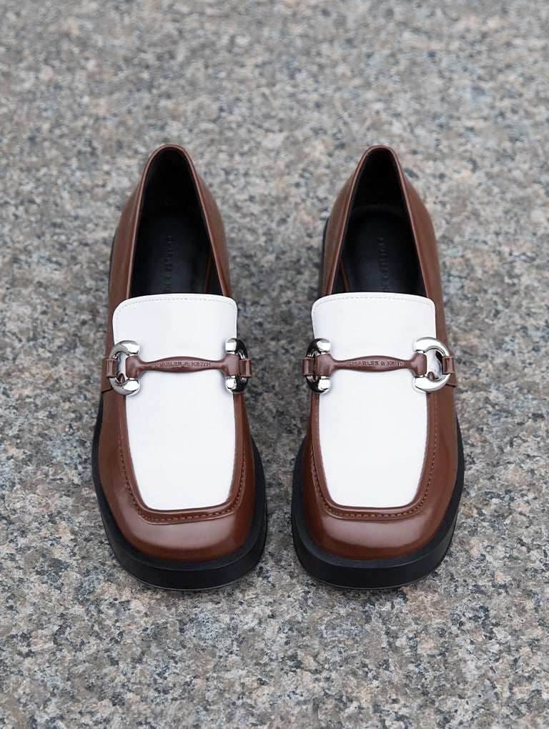 Women's Catelaya two-tone metallic accent loafer pumps in dark brown - CHARLES & KEITH