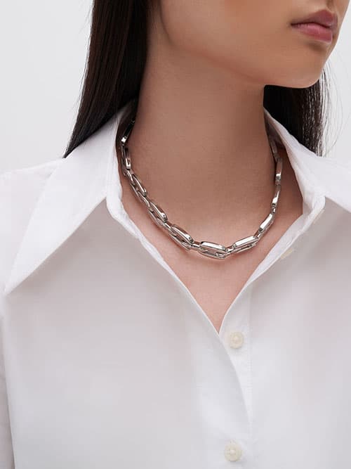 Chain-Link Choker Necklace, Silver
