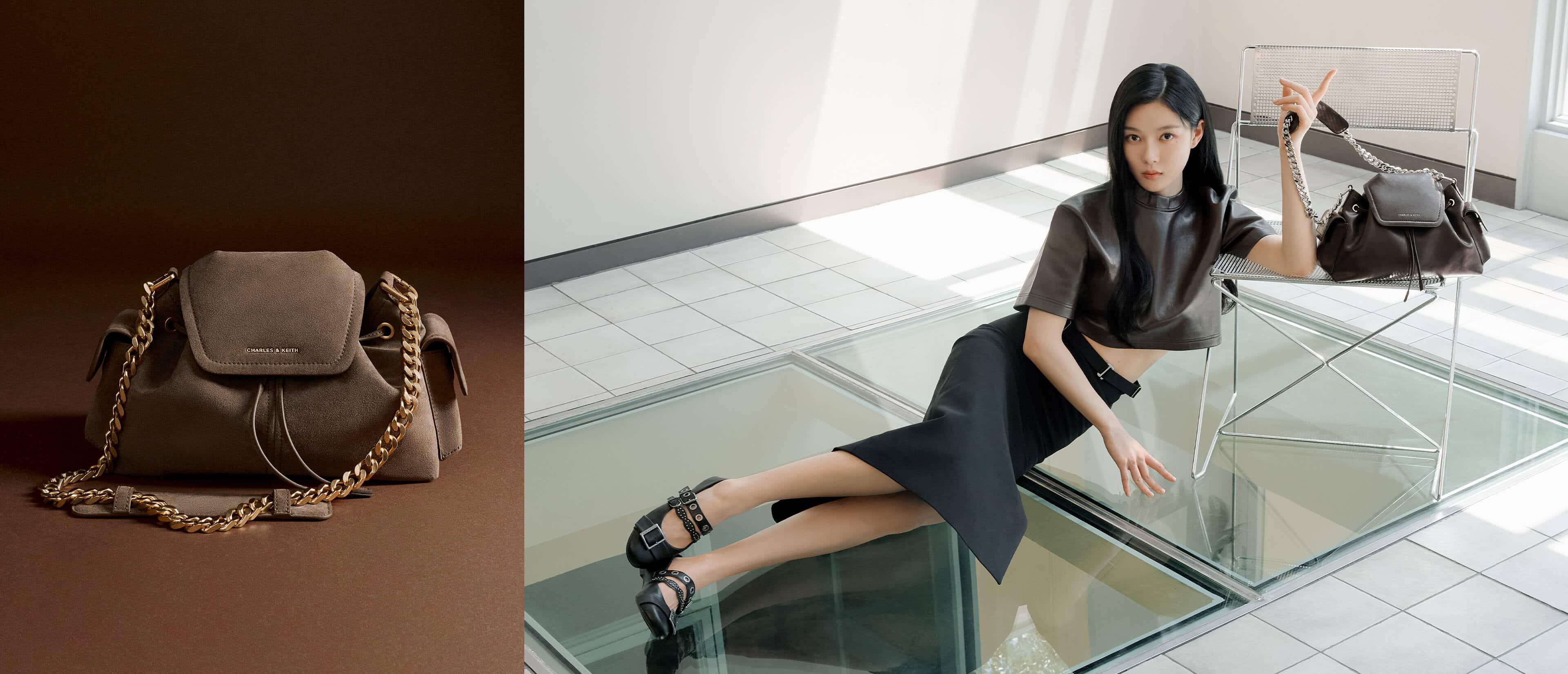 Noane Side-Pocket Bucket Bag and Aether Grommet Studded Mary Jane Flats - CHARLES & KEITH