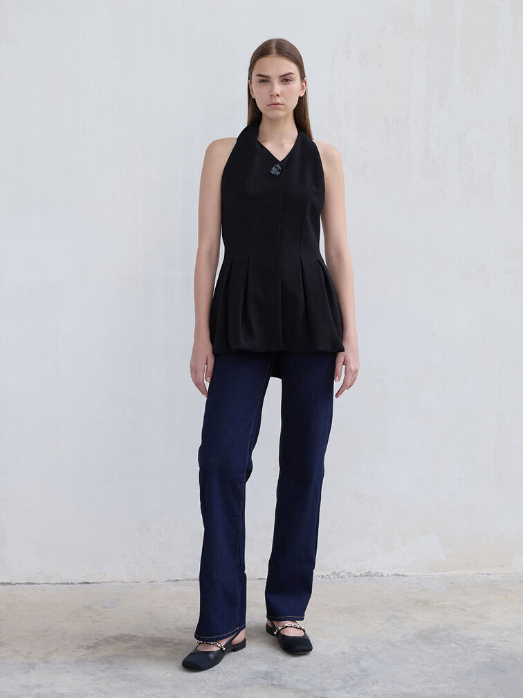 Ballerine con catenella di perline da donna in nero - CHARLES & KEITH