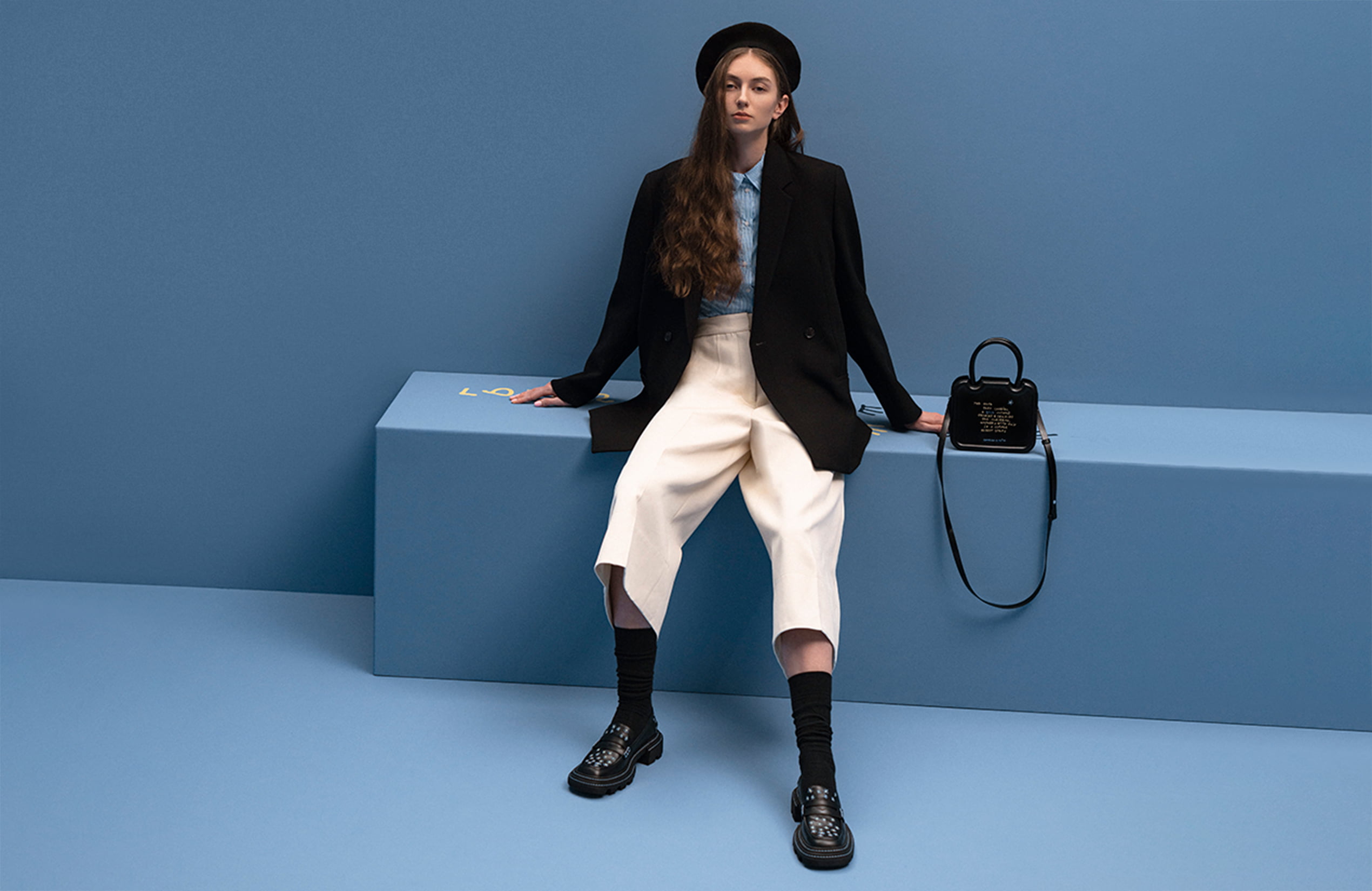 Women’s Coco Capitán x CHARLES & KEITH: Perline Chunky Penny Loafers and Perline Double Handle Sculptural Tote Bag, both in black  – CHARLES & KEITH