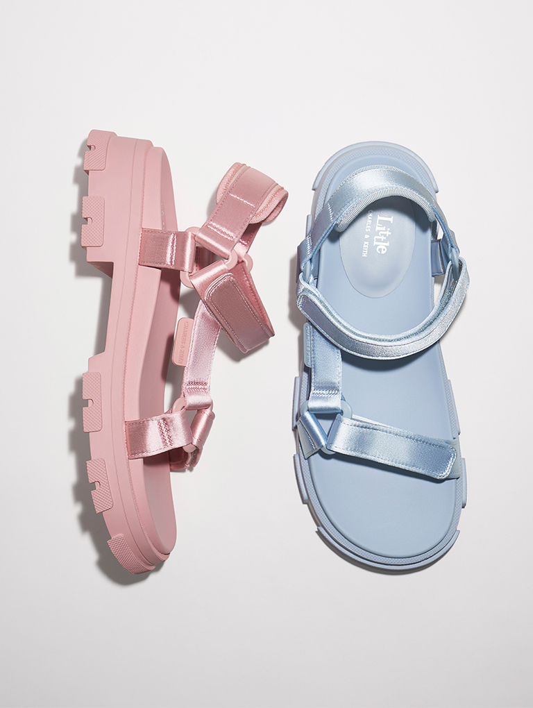 Girls' Satin Sports Sandals in pink and blue - CHARLES & KEITH
