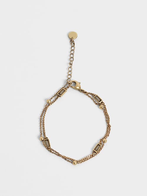 Crystal-Embellished Double Chain Bracelet, Sand