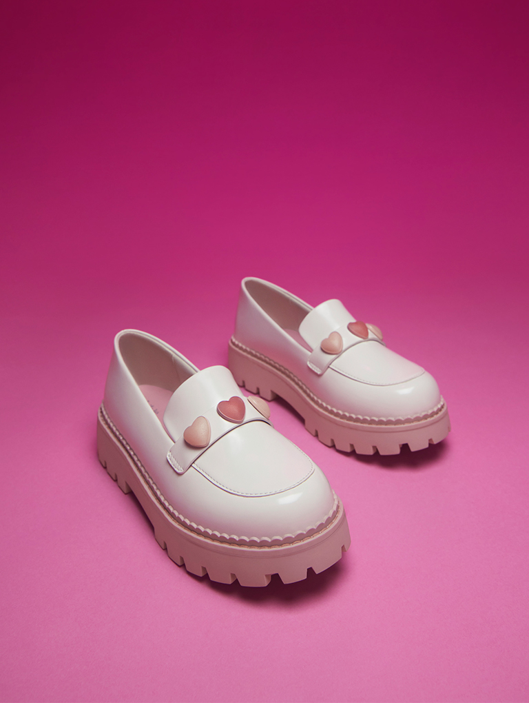 Girls' Heart-Motif Penny Loafers in white – CHARLES & KEITH