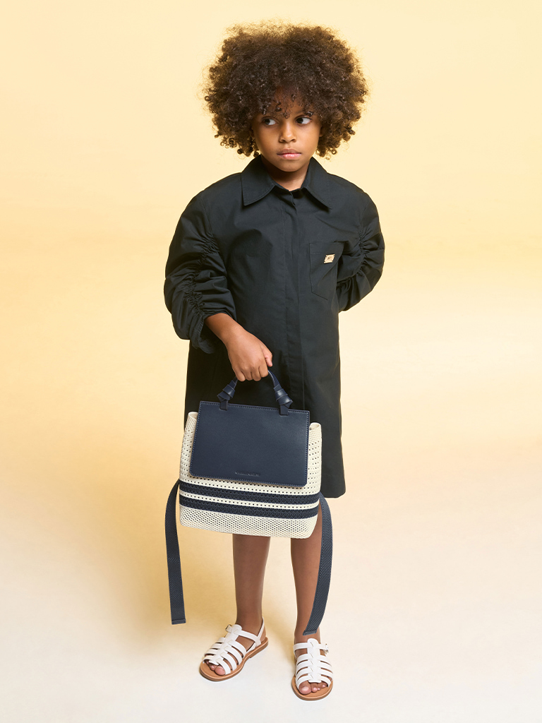 Girls’ Ida knitted front flap backpack in blue - CHARLES & KEITH