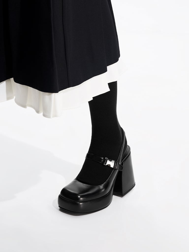 Women’s Laine metallic-buckle platform Mary Janes in black - CHARLES & KEITH