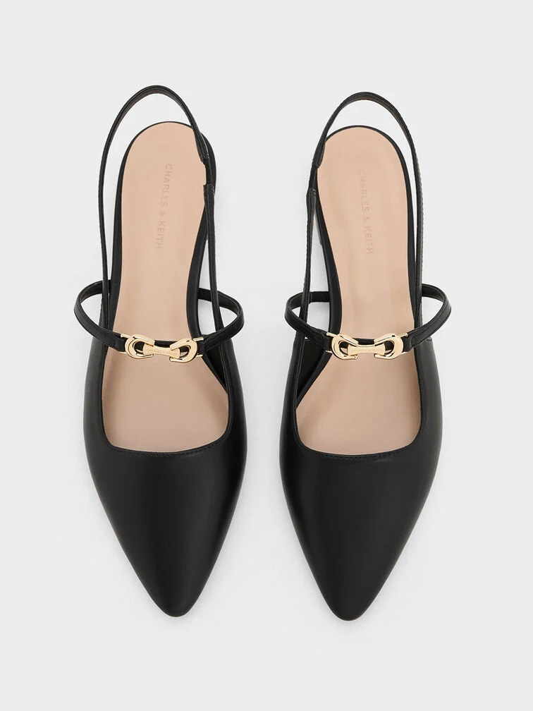 PBallerine a punta con dettagli in metallo da donna in nero - CHARLES & KEITH