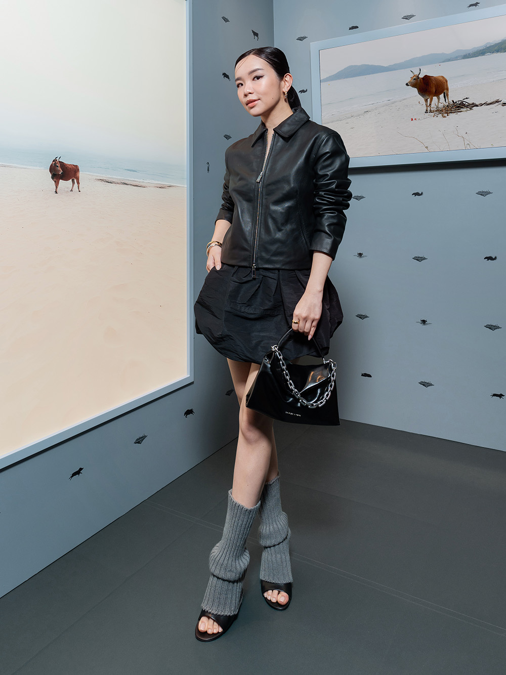 Women’s Andromeda chunky-chain top handle bag and wide-strap sculptural-heel wedges, as seen on Willabelle Ong - CHARLES & KEITH