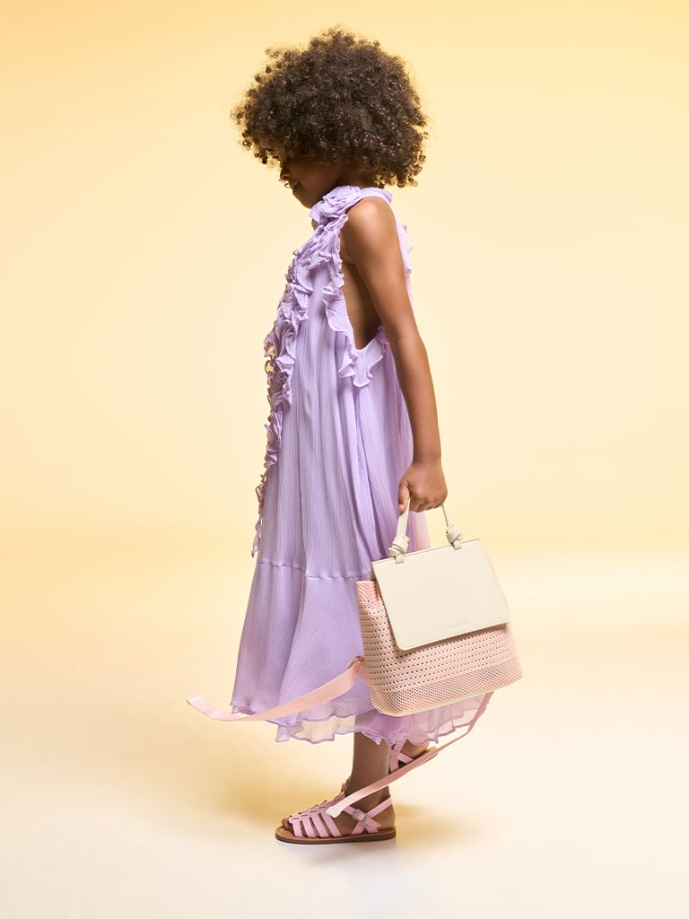 Girls’ Ida knitted front flap backpack in light pink - CHARLES & KEITH