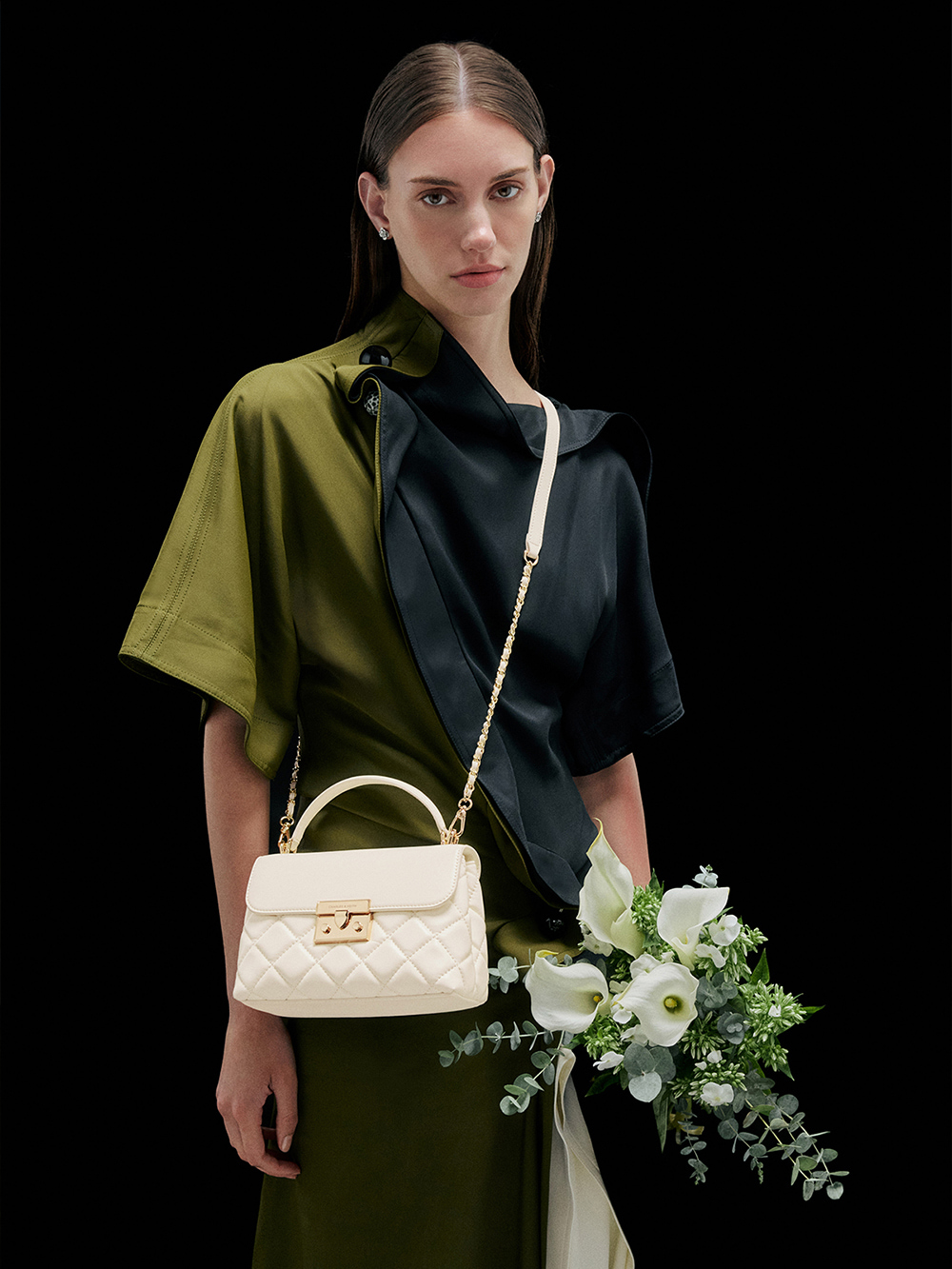 Women's Black Arwen Metallic Top Handle Vanity Bag - CHARLES & KEITH