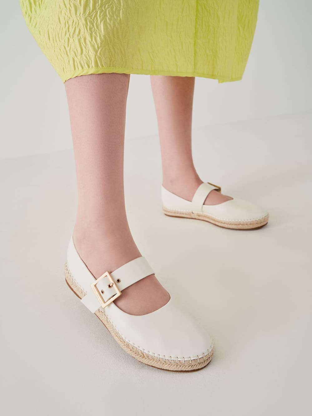 Women’s white buckled espadrille flats - CHARLES & KEITH
