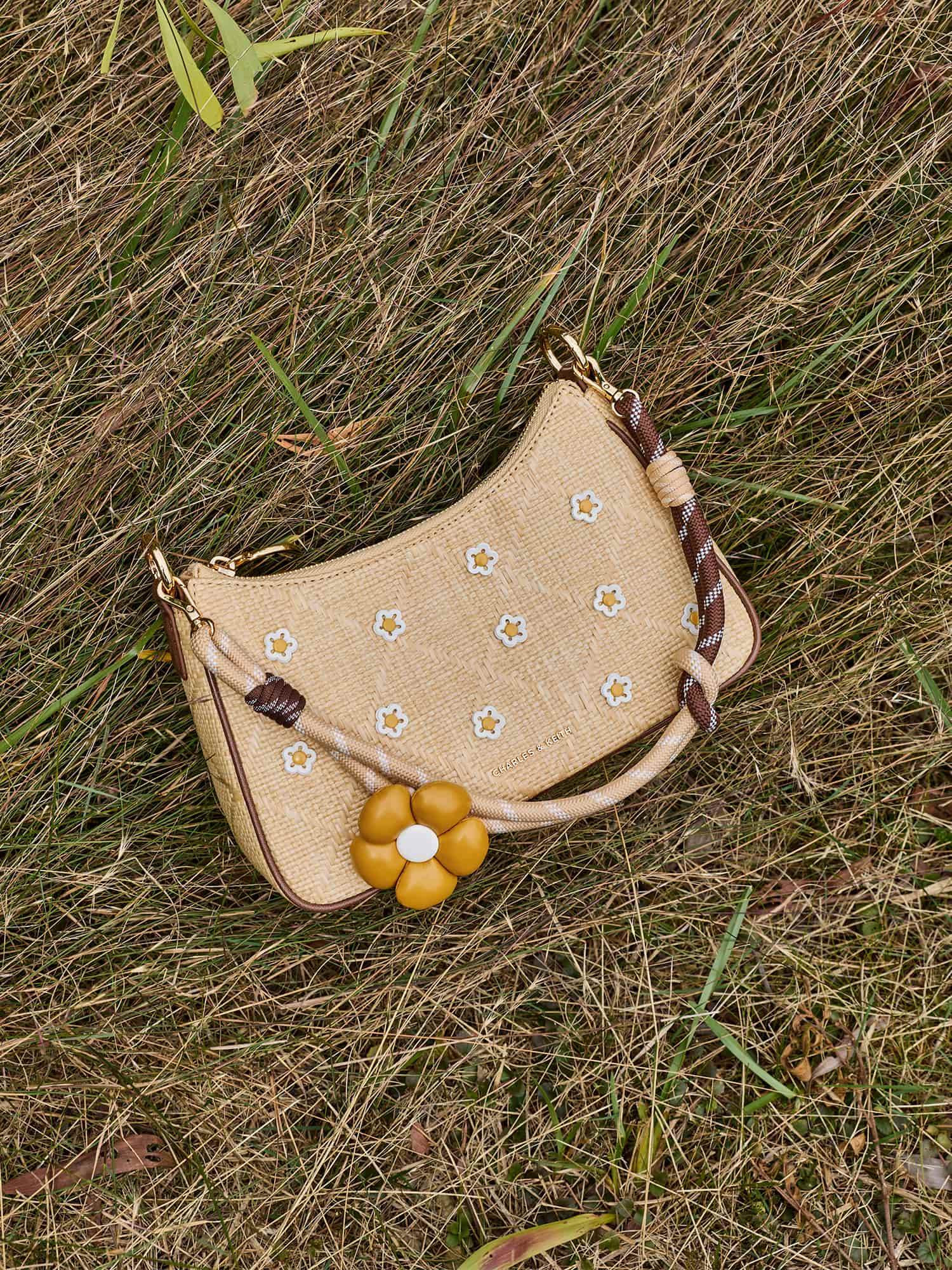 Beige Philomena Raffia Flower Crossbody Bag -  CHARLES & KEITH