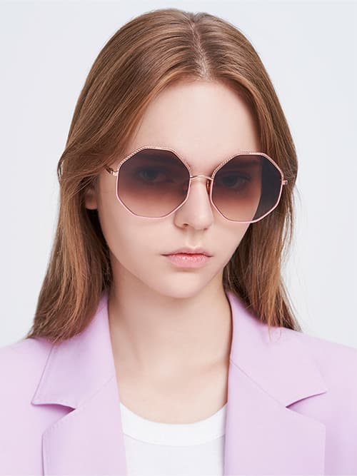 Hexagonal Wire-Frame Sunglasses, Pink