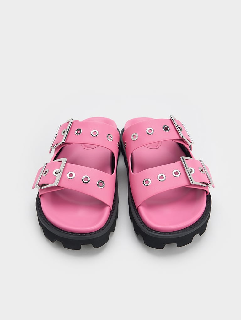 Trill Grommet Double-Strap Sandals in pink – CHARLES & KEITH